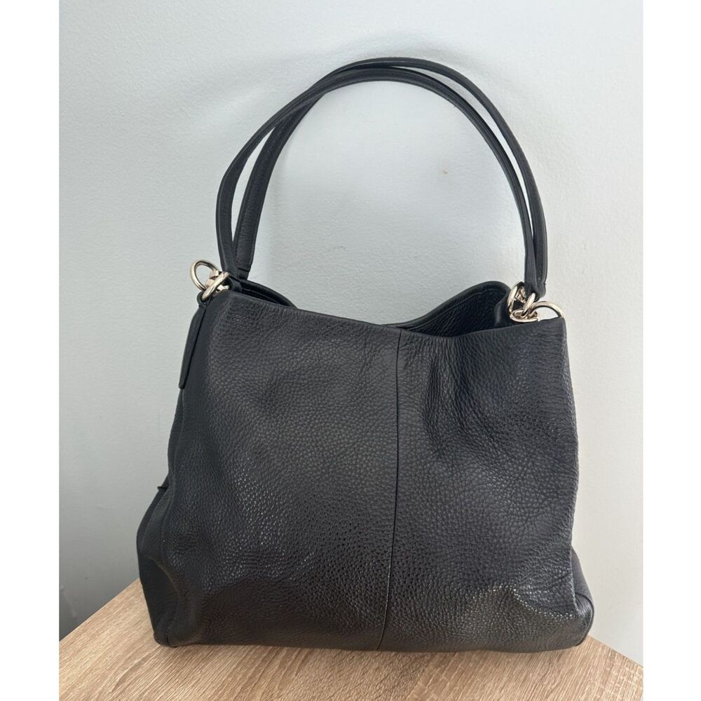 Coach Madison Phoebe Shoulder Bag Black Pebbled Leather Satchel Purse